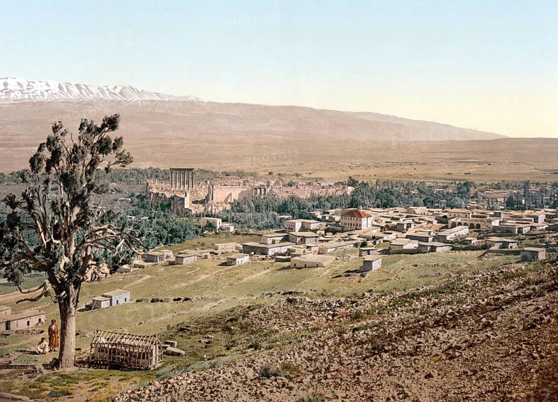 General view of Baalbek, the Holy Land, Lebanon, c. 1890, Historic, digitally restored reproduction from a 19th century original, General view of Baalbek, the Holy Land, 1890, Historic, digitally restored reproduction from a 19th century original, Asia