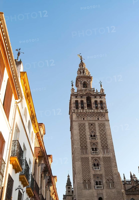 La Giralda tower of the cathedral originally built as a Moorish minaret in the twelfth century, Seville, Spain, Europe