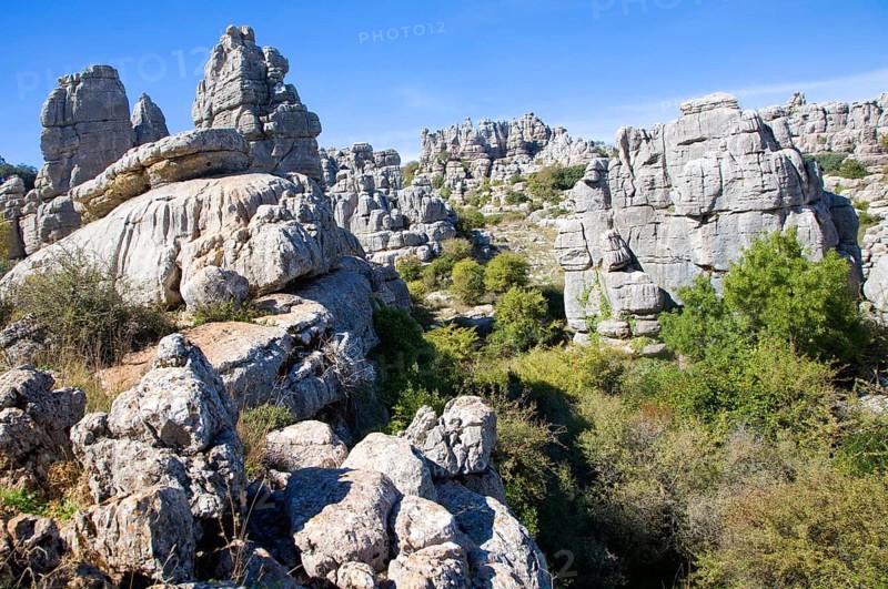 Dramatic limestone scenery of rocks shaped by erosion and weathering at El Torcal de Antequera national park, Andalusia, Spain, Europe