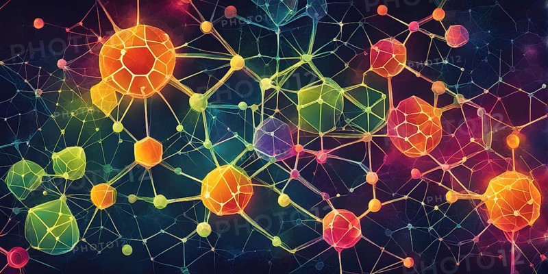 Abstract painting of chemical structure of thc and cbd interlocking geometric shapes, AI generated