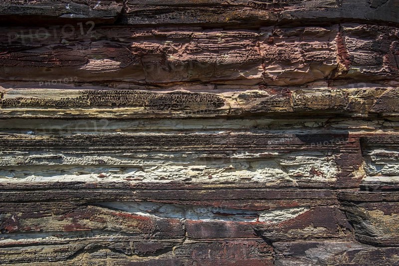 Close up of Devonian Old Red Sandstone in sea cliff at Duncansby Head near John o' Groats, Caithness, Highland, Scottish Highlands, Scotland, UK