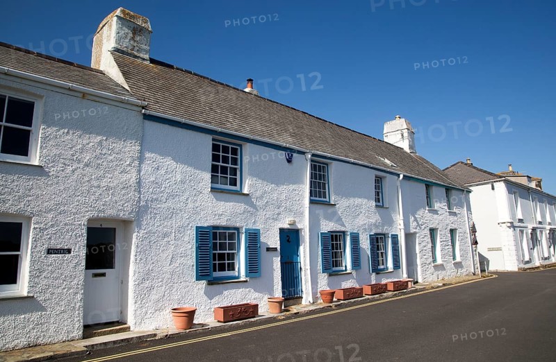 Traditional whitewashed cottages in St Mawes, Cornwall, England, UK