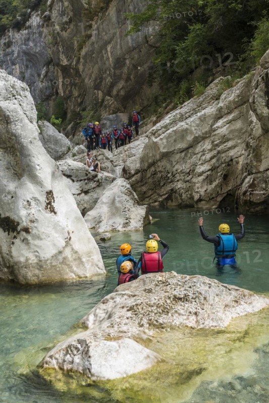 Canyoning, Verdon Gorge, Gorges du Verdon, Verdon Regional nature park Park, Provence, Provence-Alpes-Cote-d'Azur, South of France, France, Europe