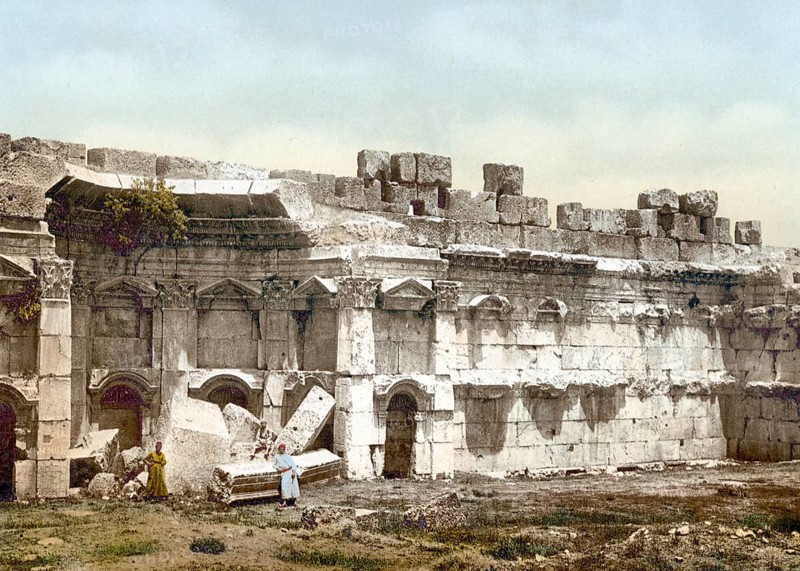 Temple of the Sun, square chamber, Baalbek, Holy Land, Lebanon, c. 1890, Historic, digitally restored reproduction from a 19th century original, Temple of the Sun, square chamber, the Holy Land, 1890, Historic, digitally restored reproduction from a 19th century original, Asia