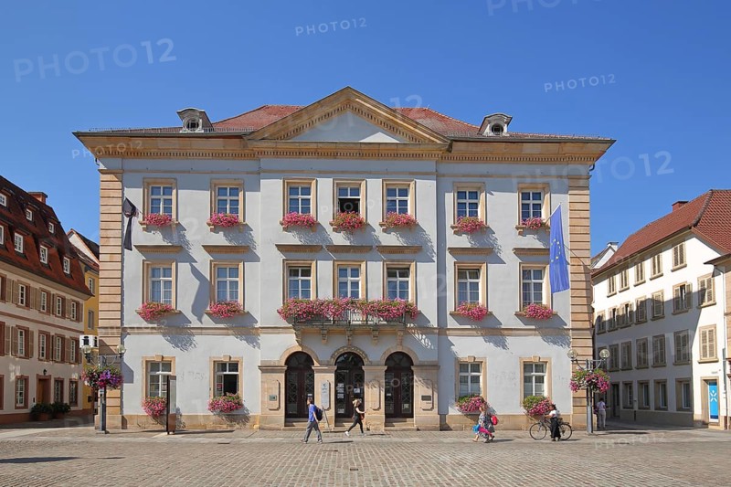 Town Hall with EU flag, Town Hall Square, Landau in der Pfalz, Rhineland-Palatinate, Germany, Europe