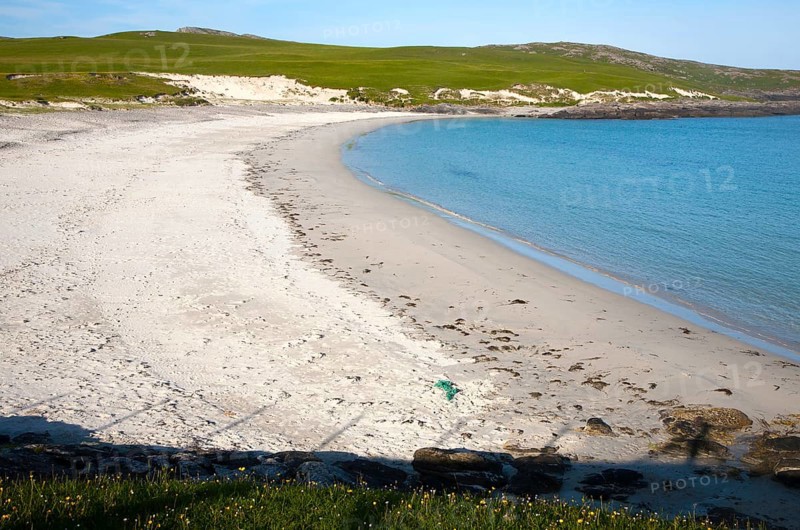 Sandy beach at Bagh a Deas, South Bay, Vatersay island, Barra, Outer Hebrides, Scotland, UK