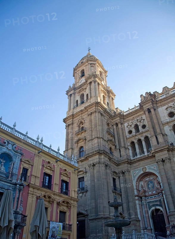 Bell tower Baroque architecture exterior of the cathedral church of Malaga city, Spain, Santa Iglesia Catedral Basílica de la Encarnación, Europe