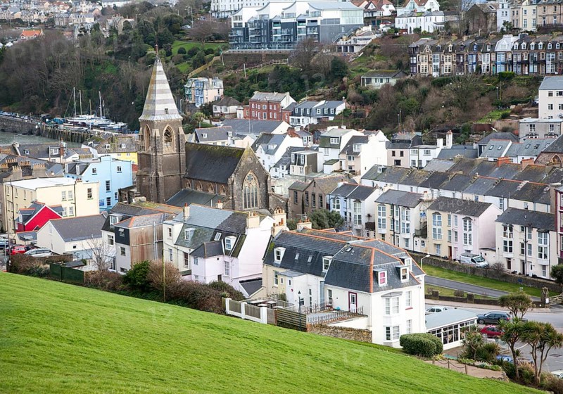 Historic buildings clustered around the harbour, Ilfracombe, north Devon, England, United Kingdom, Europe
