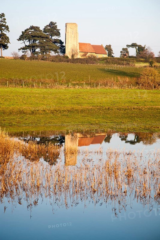 Coastal flooding leading to inundation of land not covered by flood water for 50 years, Ramsholt, Suffolk, England, December 2013