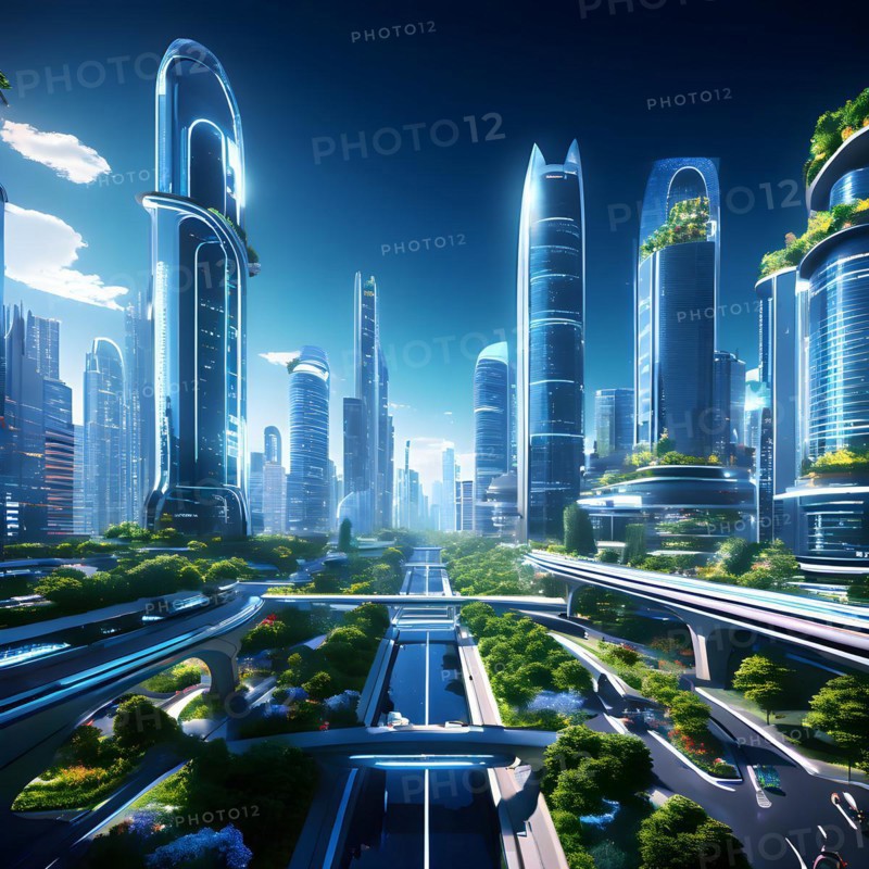 AI generated virtual reality tour highlighting a state of the art futuristic cityscape with interactive holograms