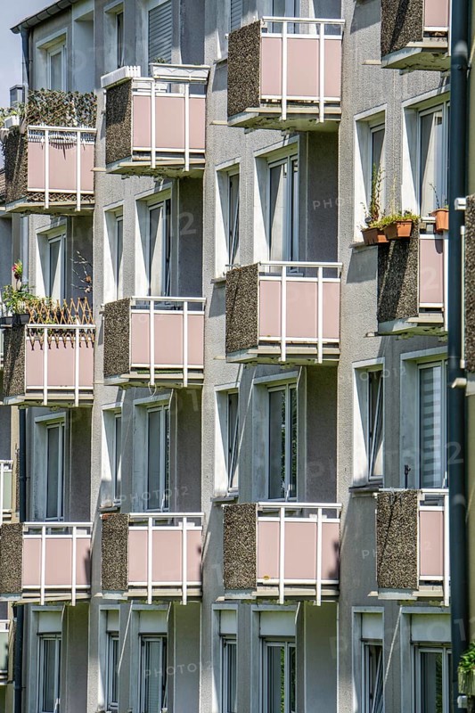 Apartment blocks, flats, residential districts, balconies, residential buildings, facades, real estate, Essen, North Rhine-Westphalia, Germany, Europe