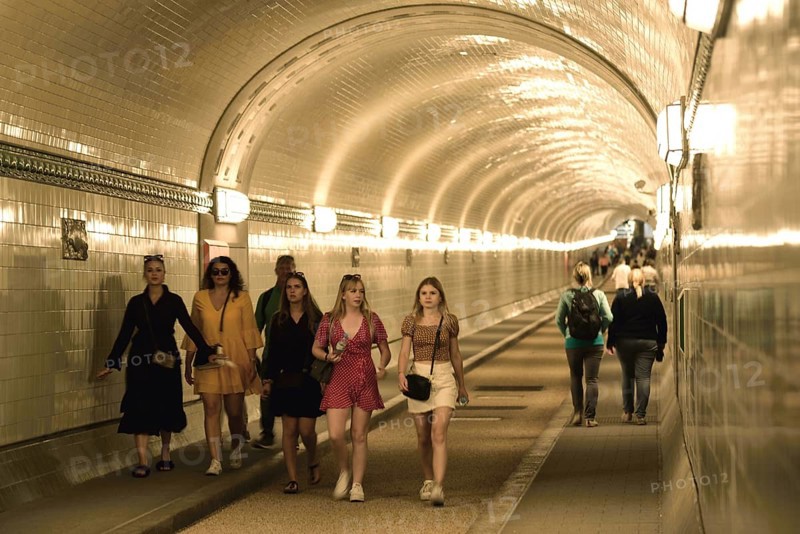 Europe, Germany, Hamburg, City, Harbour, Old Elbe Tunnel under the Elbe, restored east tunnel, Interior view, Connection between St. Pauli and harbour, Built in 1911, Pedestrian, Teenager, Europe