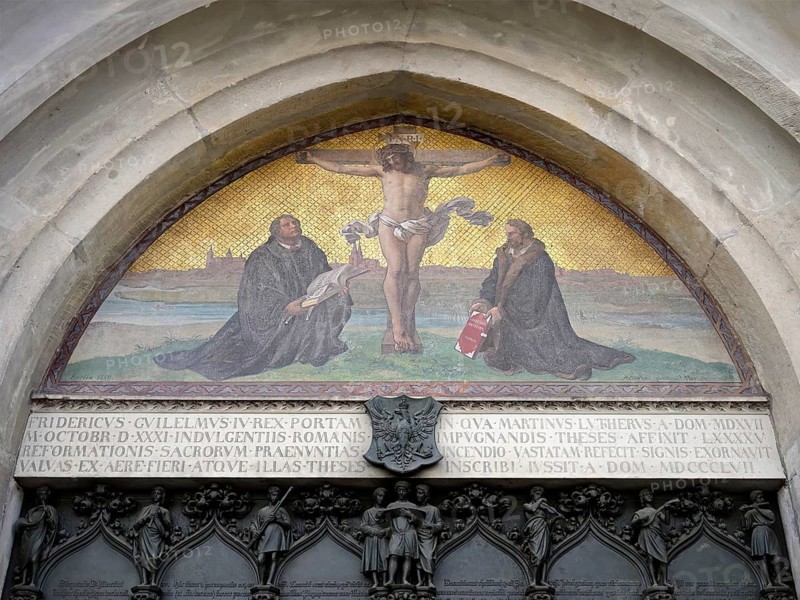All Saint Church or Castle Church, Theses door where Martin Luther posted in Latin his 95 theses, Luther City Wittenberg, Saxony Anhalt, Germany, Europe