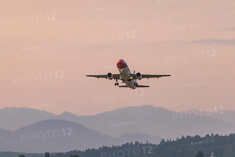 Edelweiss Air aircraft taking off at Zurich Airport, Switzerland, Europe