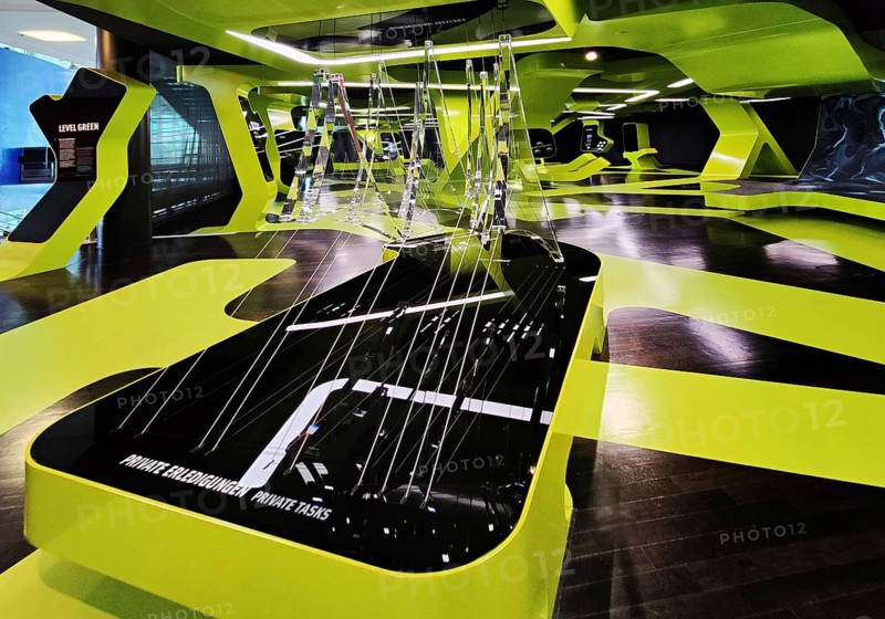 Futuristic exhibition Level Green with three-dimensional network, Autostadt, Wolfsburg, Lower Saxony, Germany, Europe