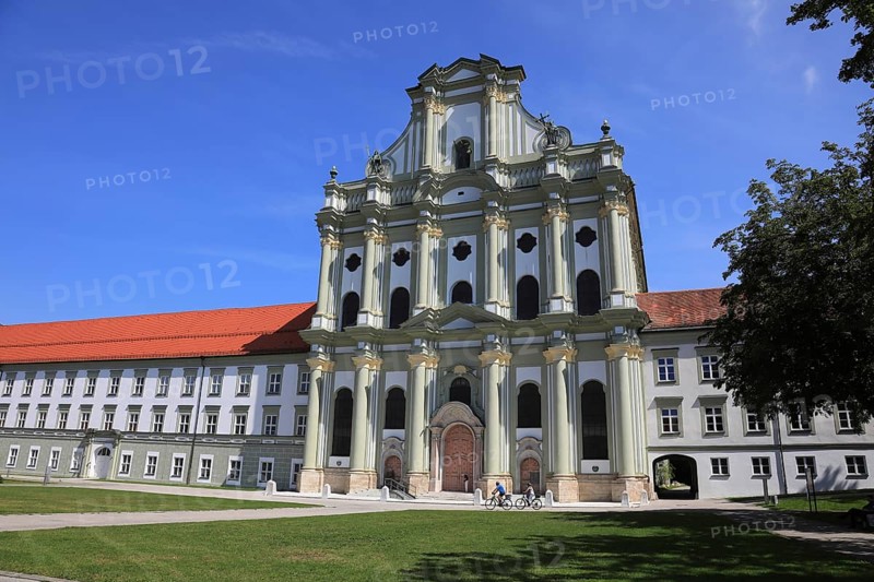 Facade of the Cistercian Abbey Church Fürstenfeld in Fürstenfeldbruck, Upper Bavaria, Bavaria, Germany, Europe