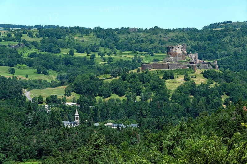 View of the medieval castle of Murol in the Auvergne Volcanoes Regional Natural Park, Puy de Dome, Auvergne Rhone Alpes, France, Europe