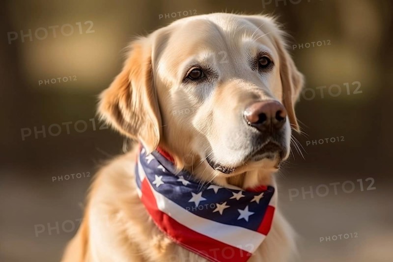 Dog with american flag neckerchief. KI generiert, generiert AI generated