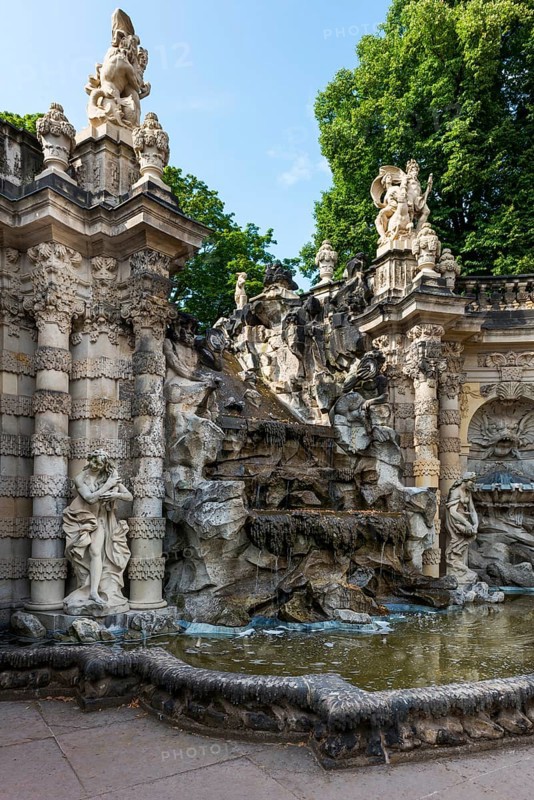 Nymph Fountain in the Zwinger, park, park complex, architecture, attraction, famous, historical, history, architecture, building, UNESCO, World Heritage Site, culture, cultural history, reconstruction, renovation, tourism, city trip, landmark, baroque, Saxony, Dresden, Germany, Europe