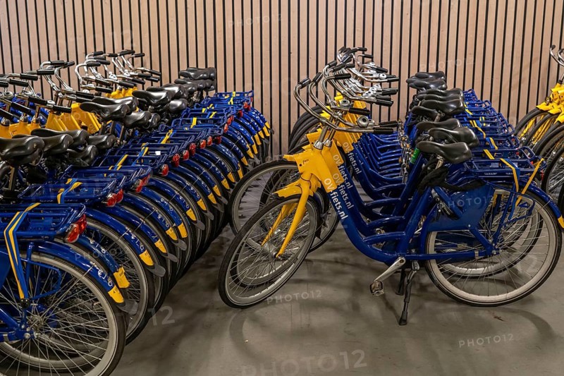 Bicycles at the OV-Fiets rental station, at Utrecht Central Station, hundreds of rental bikes waiting to be used, offer of the Dutch railway NS, for customers, low rental costs, available at almost every station, Utrecht, Netherlands