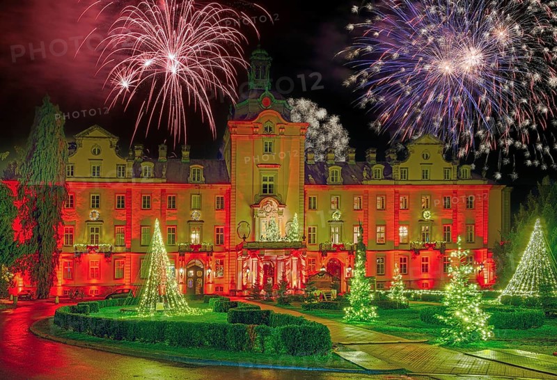 Castle illuminated with fireworks Bückeburg Schaumburg Germany