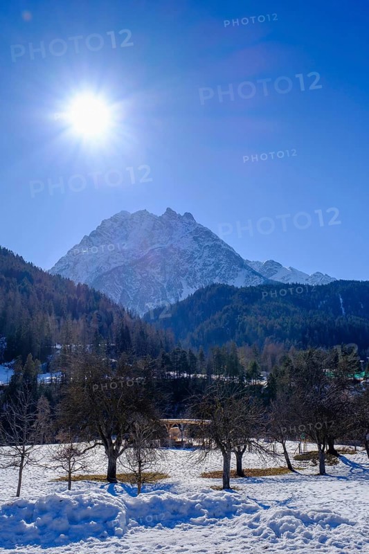 Piz Lavetscha near Scuol, in winter, Engadin, Graubünden, Switzerland, Europe