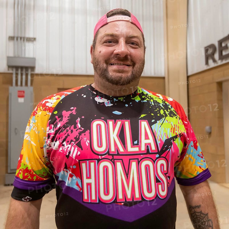 Oklahoma City, Oklahoma, An attendee shows off his shirt at the Great Plains Rodeo, an annual gay rodeo that features traditional rodeo competition while emphasizing the camaraderie of the LGBTQ community