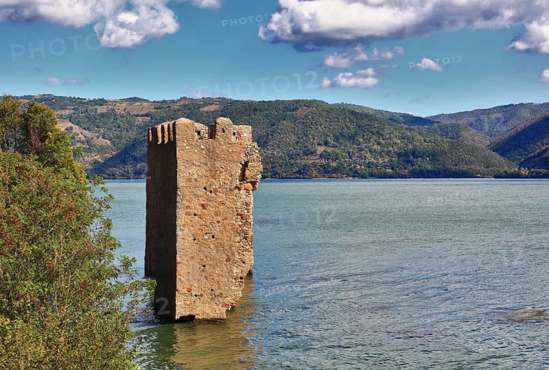 Wallachia, remains of a tower in the Danube near Sivinita, Iron Tor nature park Park, Danube landscape, Romania, Europe