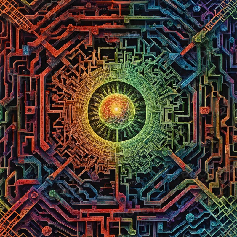 Abstract painting of chemical structure of thc and cbd interlocking geometric shapes, AI generated