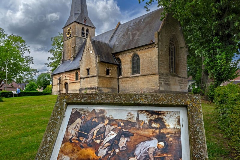 1250 St. Anna's Church, Sint-Annakerk, depicted in the painting The Blind Leading the Blind by Pieter Breughel the Elder at Sint-Anna-Pede, Belgium, Europe