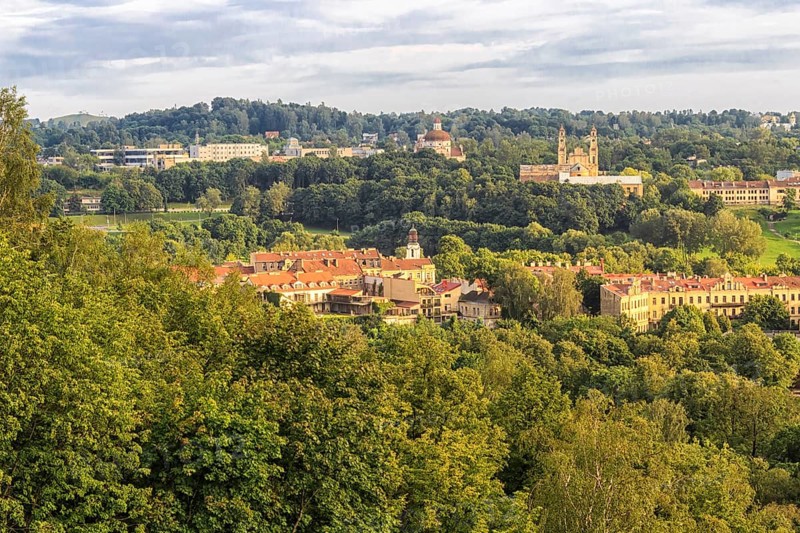 Evening panorama of the city. The historic center of Vilnius