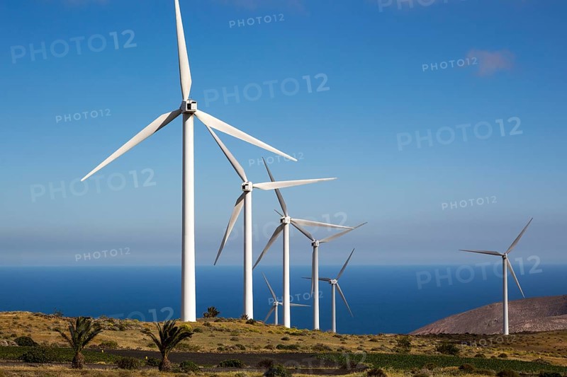 Turbines at Parque Eolico de Lanzarote wind farm, Lanzarote, Canary Islands, Spain, Europe