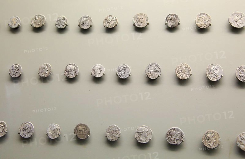 Coin display, Museo Nacional de Arte Romano, national museum of Roman art, Merida, Extremadura, Spain, Europe