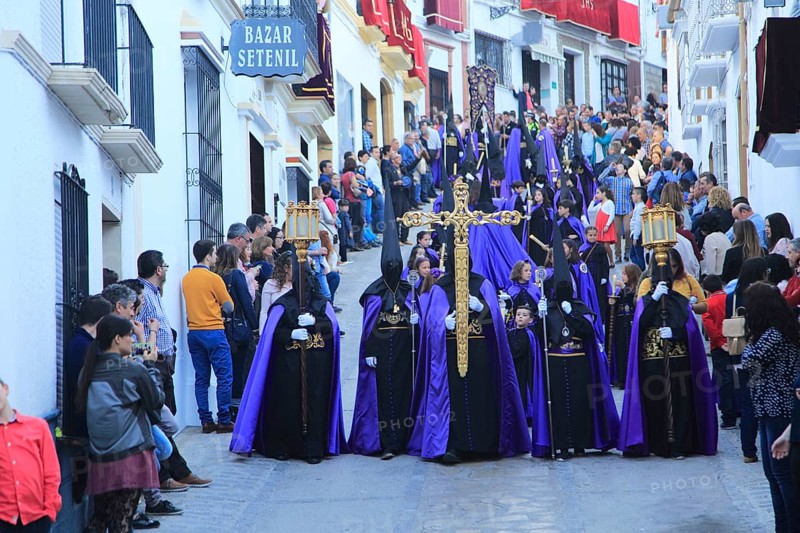 Easter Christian religious procession through streets of Setenil de las Bodegas, Cadiz province, Spain, Europe