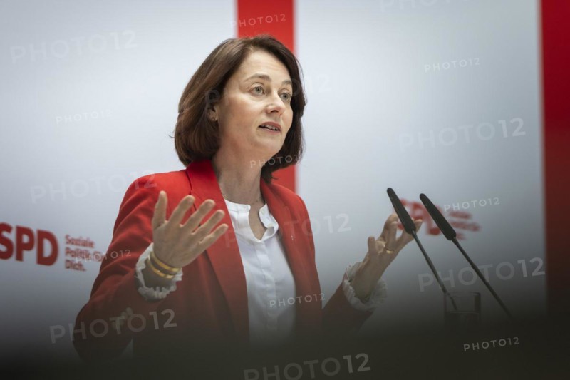 Katarina Barley, SPD lead candidate for the European elections, at a press conference in Berlin, 12 March 2024