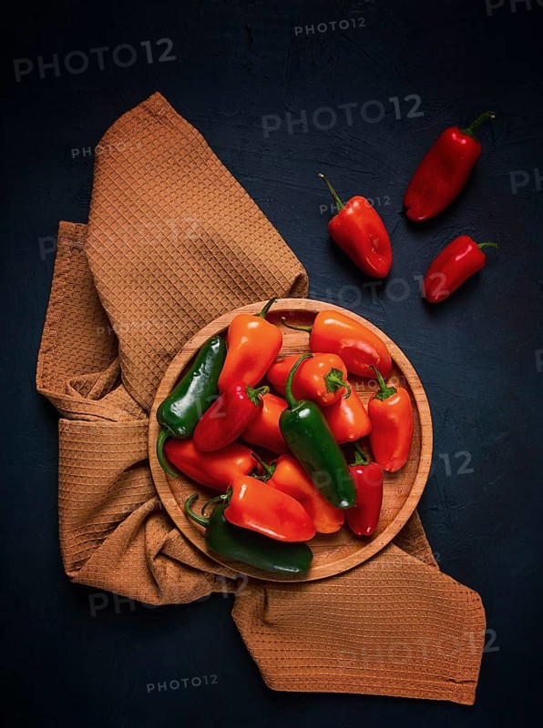 Mini sweet pepper, set, colored peppers, top view, no people, assortment