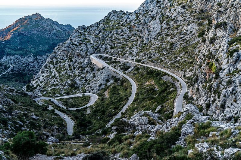 Serpentine road Ma-2141, winding road to Sa Calobra, in the north-west of Majorca, Balearic Islands, Spain, Europe