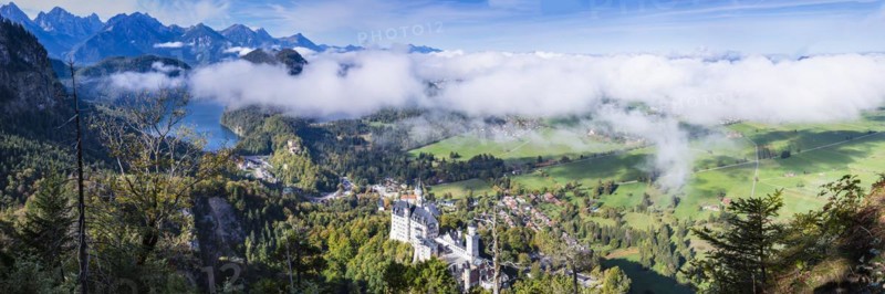 Neuschwanstein Castle and the Alpsee, near Hohenschwangau, Romantic Road, Ostallgäu, Bavaria, Germany, Europe