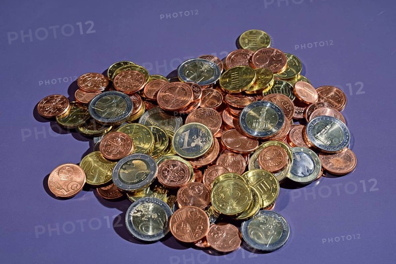 Euro coins, small change, a pile of money, Hamburg, Hamburg, Federal Republic of Germany