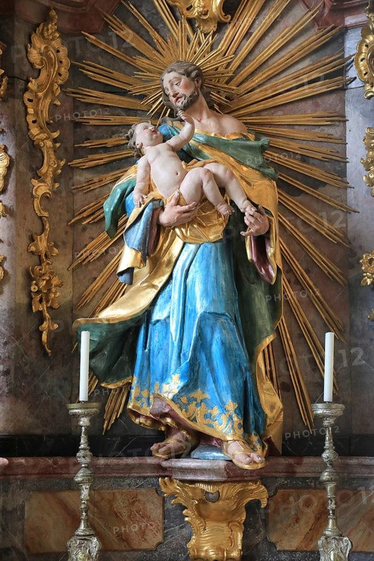 Figure of a saint, interior of the Cistercian abbey church Fürstenfeld in Fürstenfeldbruck, Upper Bavaria, Bavaria, Germany, Europe