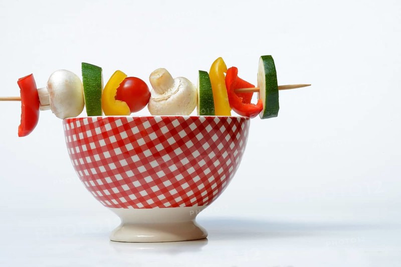 Vegetable skewer on a tray, barbecue skewer