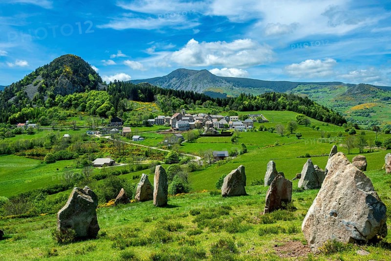 Megalithic Land Art Installation Near Borée Village in the Ardeche Mountains. Monts d'Ardeche Regional Natural Park. Auvergne-Rhone-Alpes. France