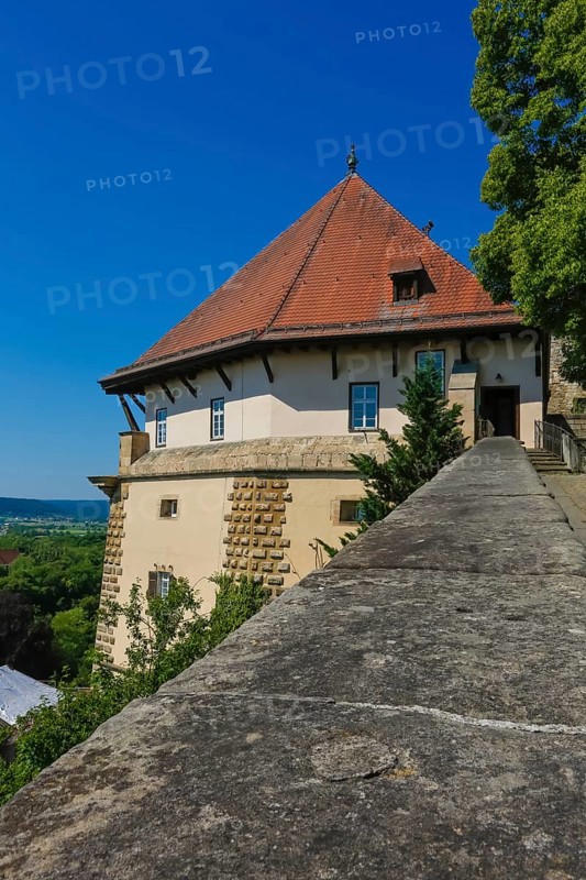 Hohentübingen Palace, wall, view of Tübingen, Museum of the University of Tübingen MUT, higher education institution, historical building, place of learning, Renaissance complex built in the 16th century, Eberhard Karls University of Tübingen, Tübingen, Baden-Württemberg, Germany, Europe