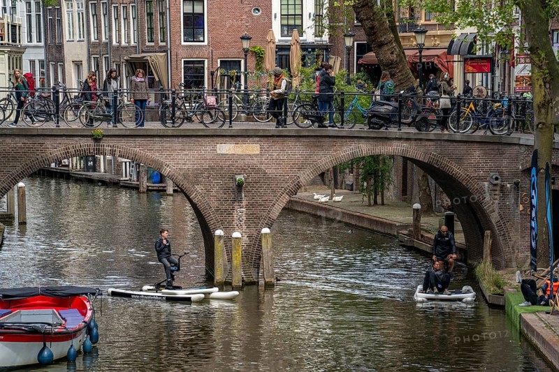 Utrecht, Netherlands, historic city centre, Oudegracht, canal, restaurants, pubs, cafés, shops along the canal