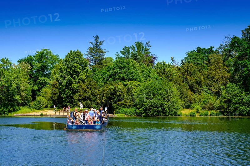 Ferry in the park, Dessau-Wörlitz Garden Kingdom, Wörlitz Park, UNESCO World Heritage Garden Kingdom of Dessau-Wörlitz, Dessau, Saxony-Anhalt, Germany, Europe