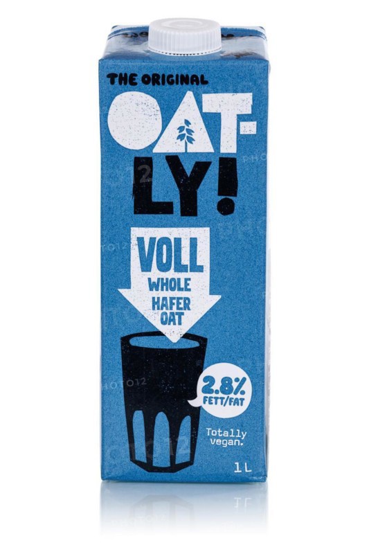 Oatly variety whole oat vegan oat milk released against a white background