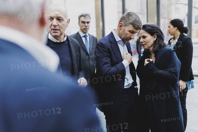 (R-L) Annalena Bärbock (Bündnis 90/Die Grünen), Federal Foreign Minister, and Thomas Hitzelsberger, former professional footballer, photographed at the kick-off event for the European Football Championship in Berlin, 1 February 2024 / Photographed on behalf of the Federal Foreign Office
