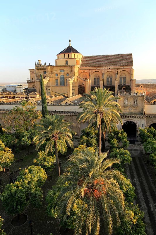 Raised angle view of Great Mosque, Mezquita cathedral, former mosque building in central, Cordoba, Spain, Europe