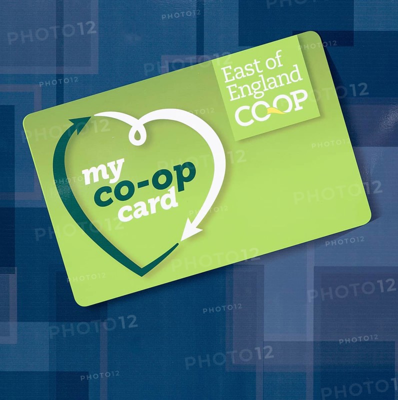My Co-Op Card, East of England Co-operative Society shop advertising boards hoardings, Woodbridge, Suffolk, UK