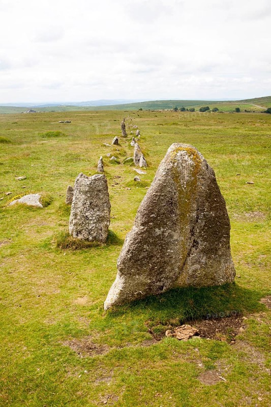 Avenue of standing stones at Merrivale ceremonial complex Dartmoor national park, Devon, England, United Kingdom, Europe